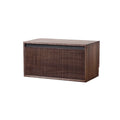 modern single drawer wooden storage box with vertical slatted front panel in dark walnut