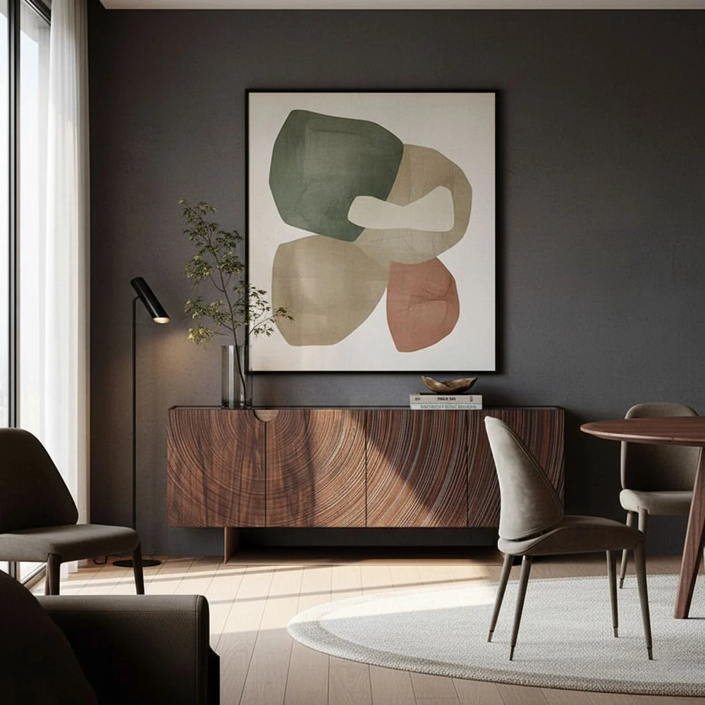 Close-up detail of the hand-finished ripple wave texture on the walnut cabinet doors.