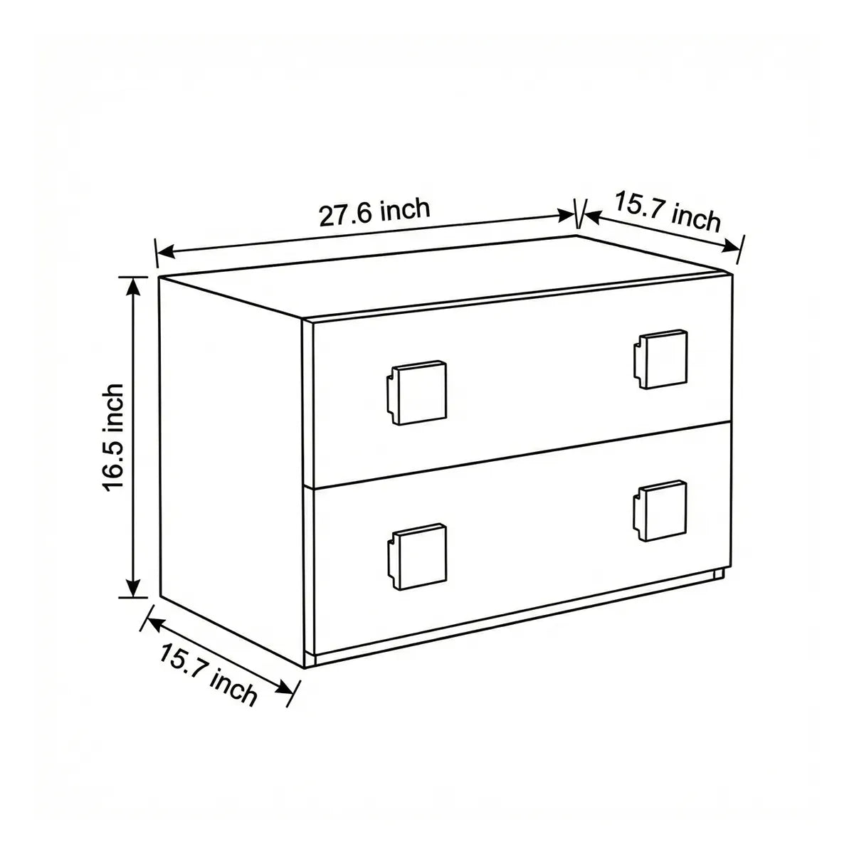 Technical line drawing of Walnutry modular drawer unit showing dimensions: 27.6 inch width, 15.7 inch depth, 16.5 inch height.