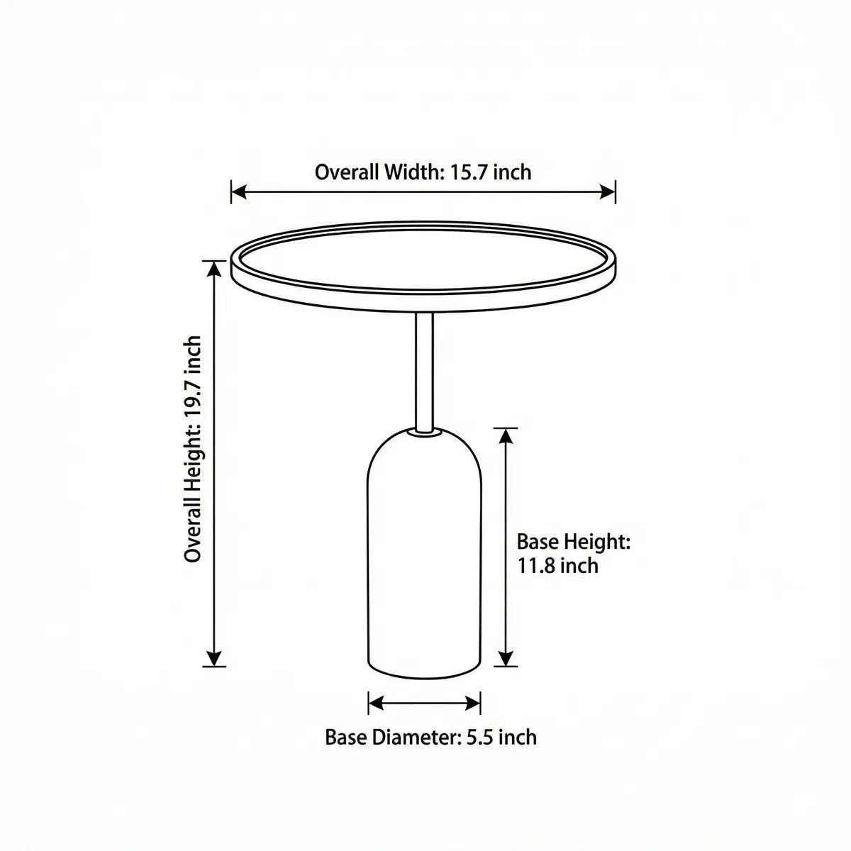 Technical drawing of Cumberland side table dimensions showing 22 inch height and 15.7 inch width.
