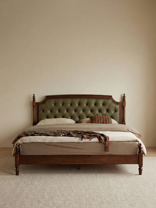 Full dimensions blueprint of the Kurumi solid walnut bed frame for Queen and King sizes.