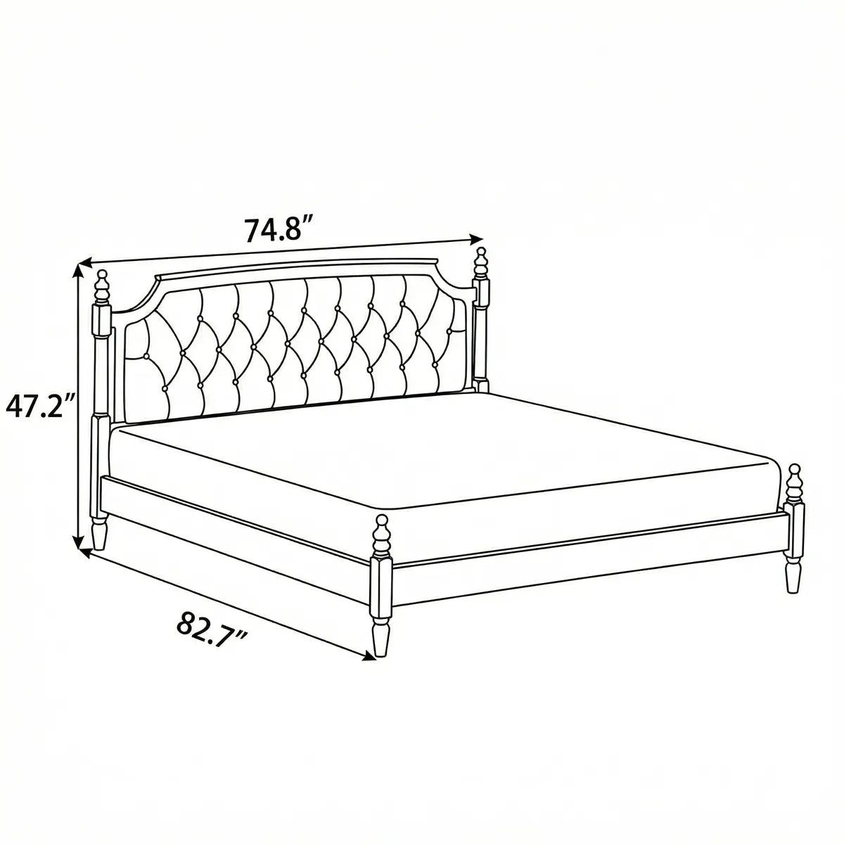 Dimensional diagram of Kurumi bed headboard showing width and height specifications.