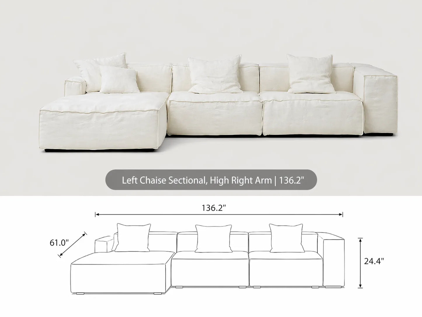 (Left Chaise Sectional with Right High Arm)