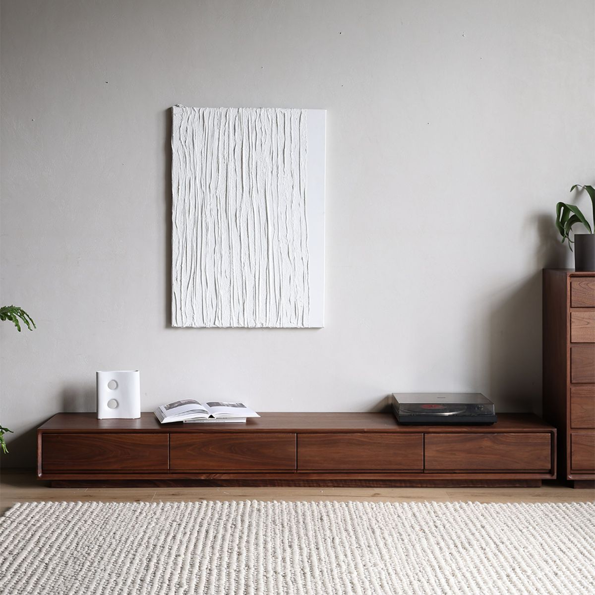 Walnutry Lowline ultra-low solid black walnut media console .