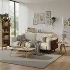 Spacious modern living room featuring a 3-meter long solid wood sofa as the centerpiece.