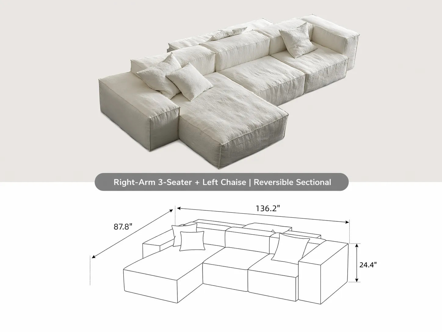 (3-Seater with Left Chiase & Right High Arm)