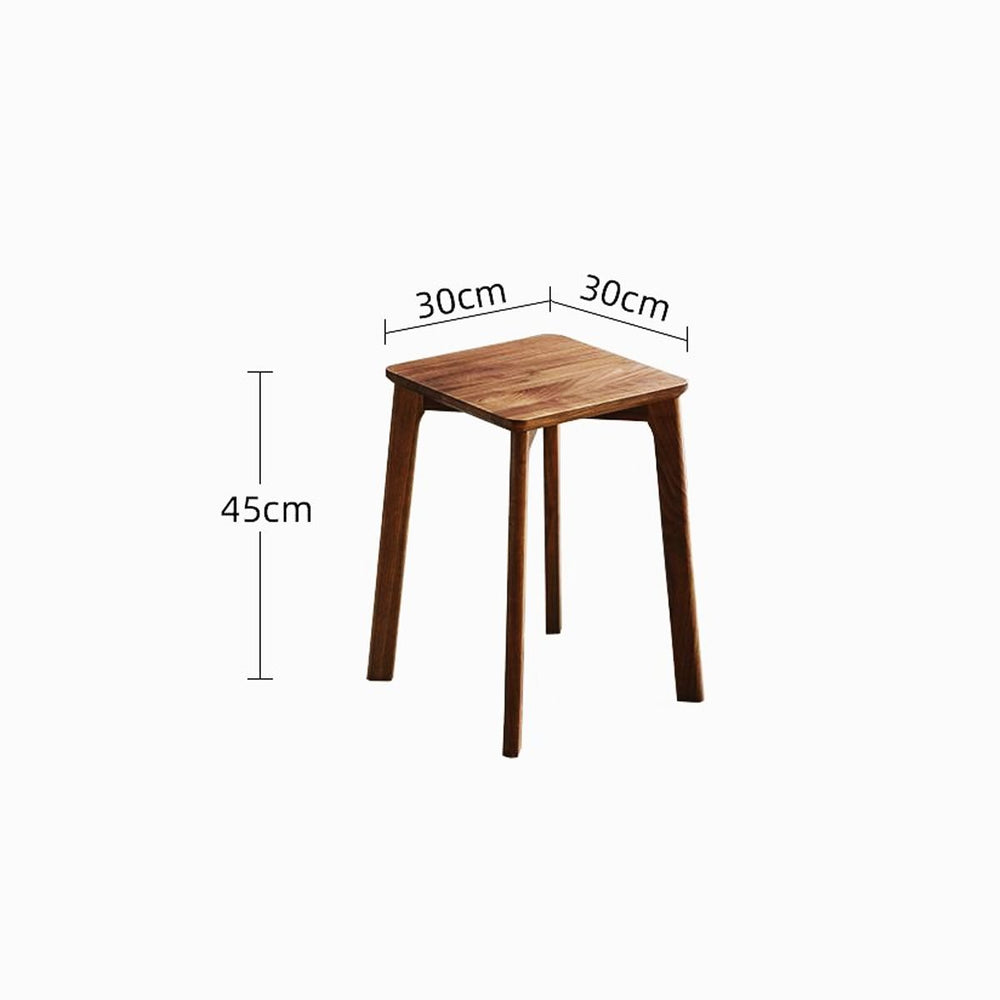 Walnut wooden stool with 30cm square seat and 45cm height, minimalist design