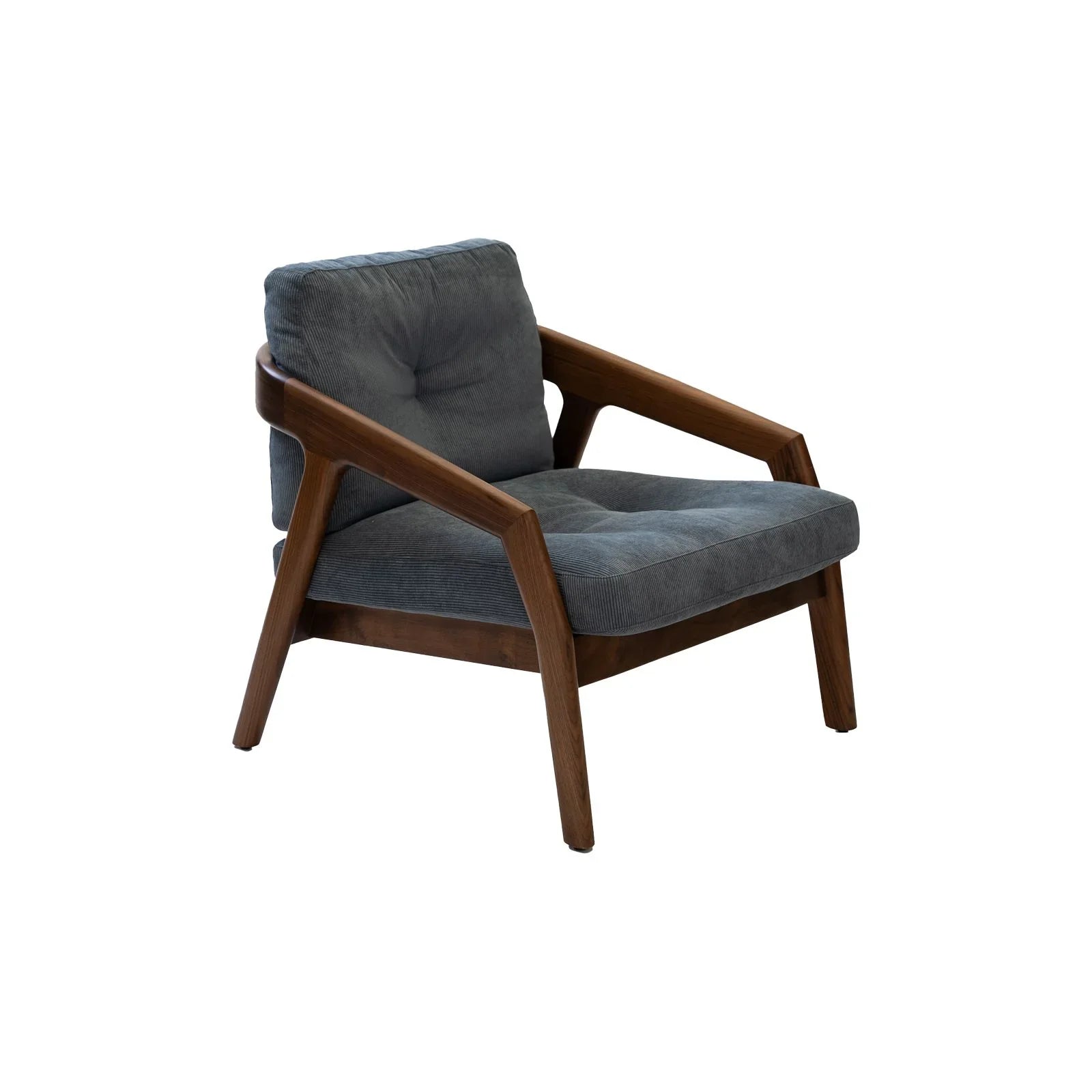 Walnutry solid black walnut lounge chair with dark gray cushioned seat and backrest accent chair