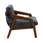 Walnutry solid black walnut lounge chair with gray cushioned fabric and wooden armrests