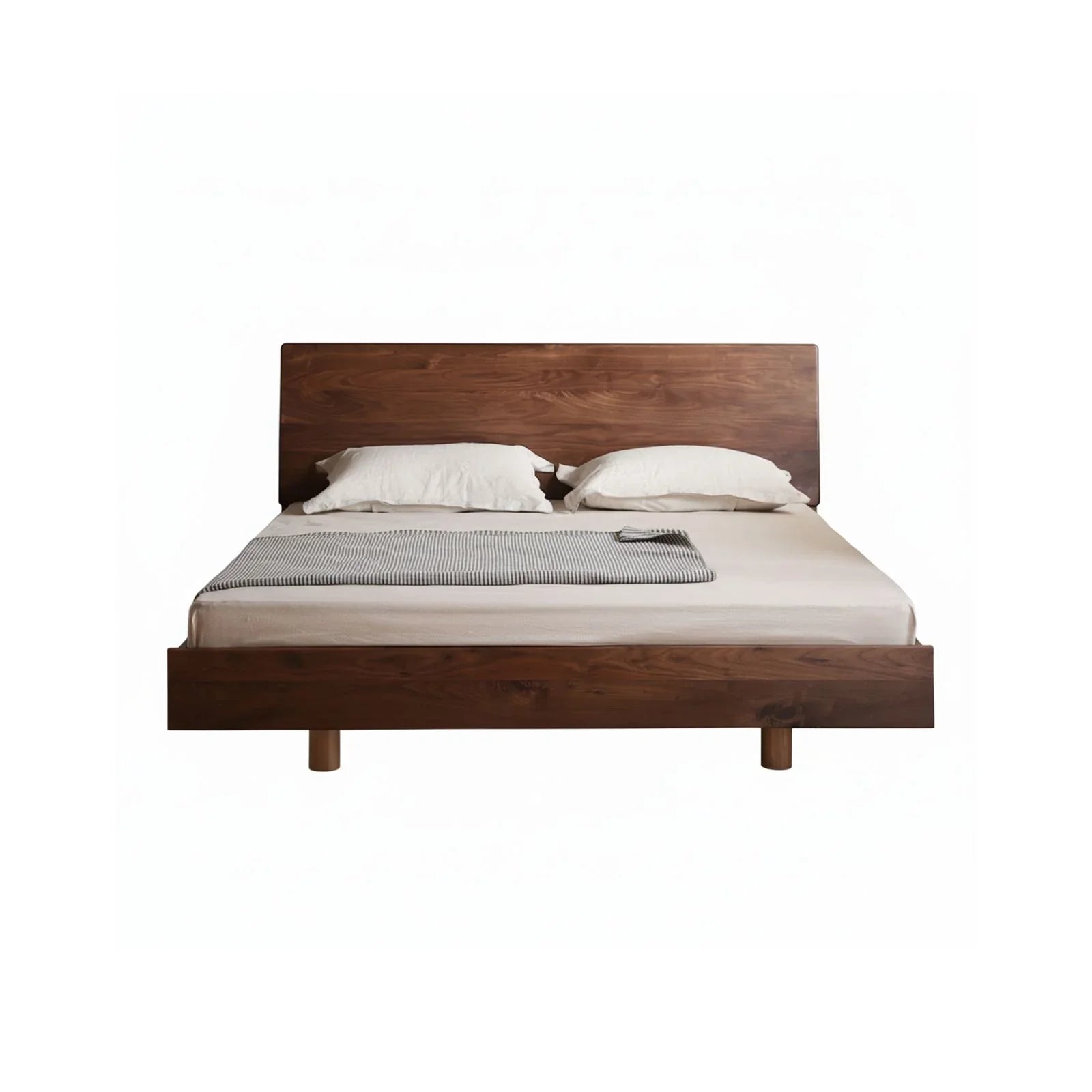 Walnutry Aero solid black walnut floating bed frame with hidden legs for a modern minimalist look.