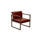Walnutry Verona modern armchair featuring a solid black walnut sled base frame and burgundy red leather.