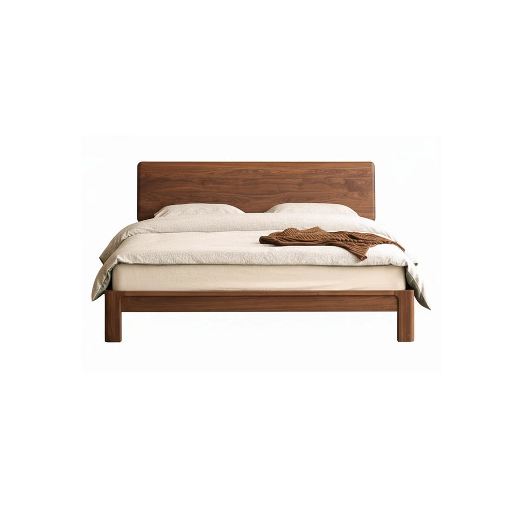 Walnutry Oslo solid black walnut platform bed frame, compact design for small bedrooms.
