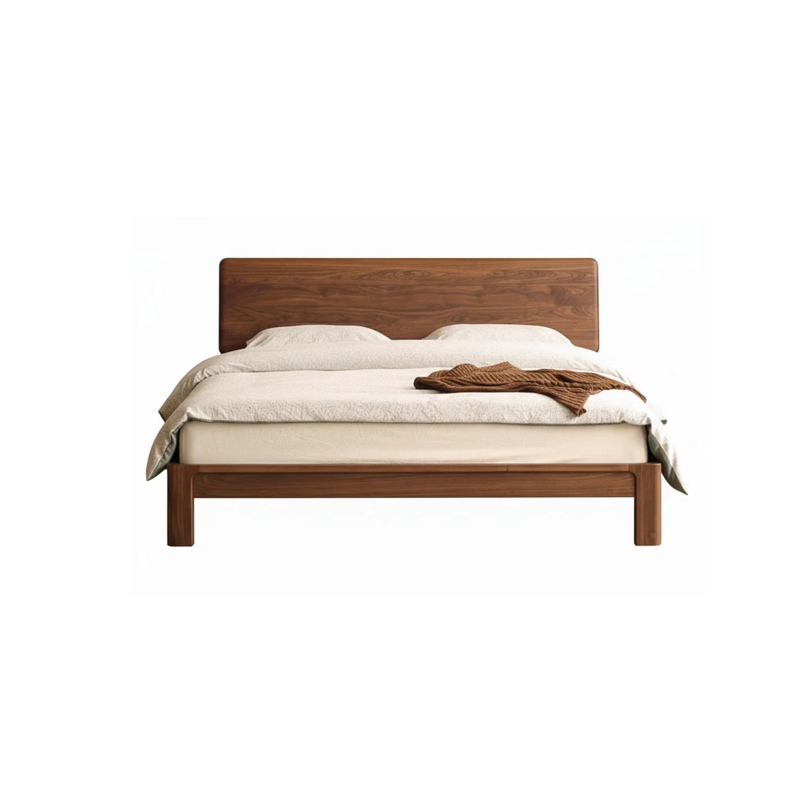 Walnutry Oslo solid black walnut platform bed frame, compact design for small bedrooms.