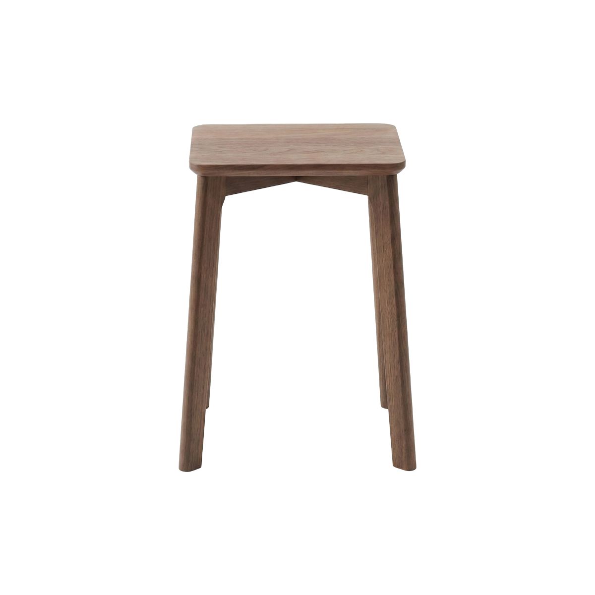 Minimalist solid walnut wood stool with round top and four angled legs