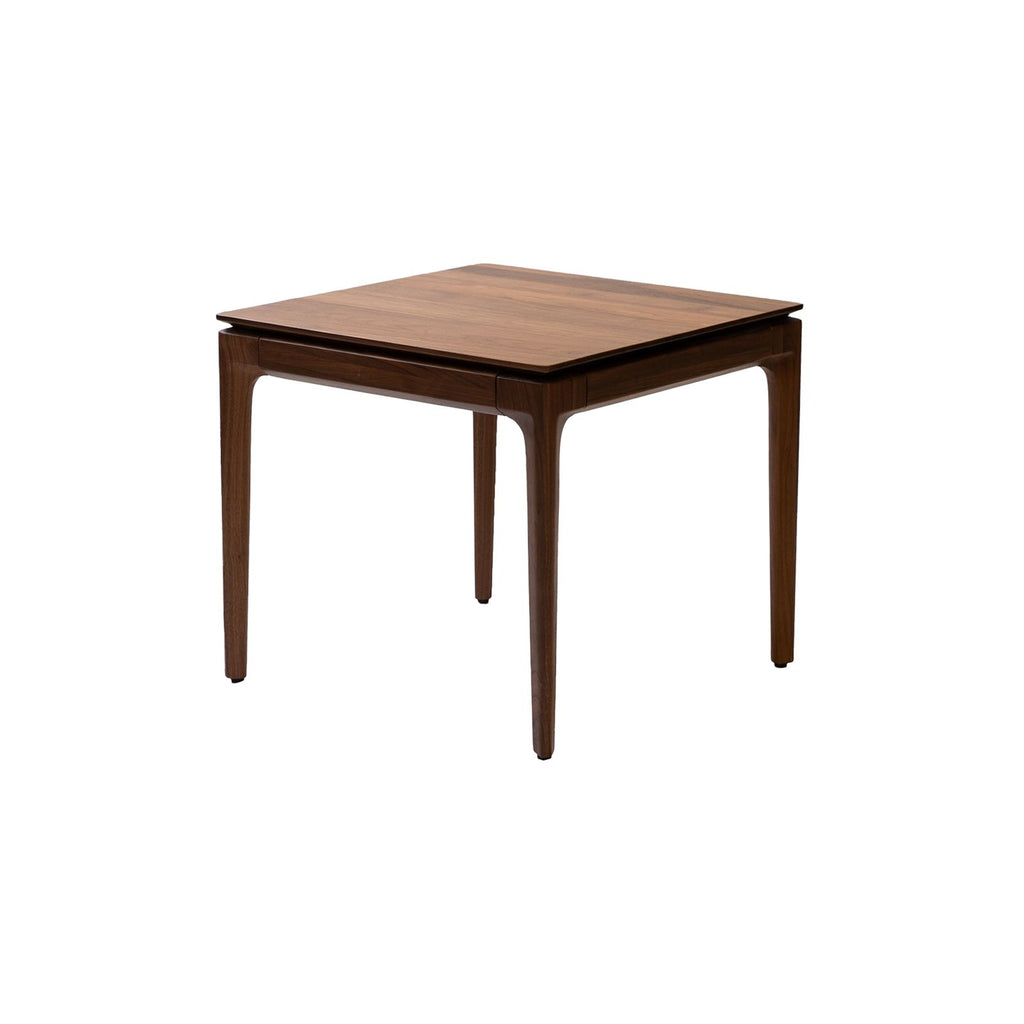 Walnutry solid walnut table with sleek square top and tapered legs in rich wood finish