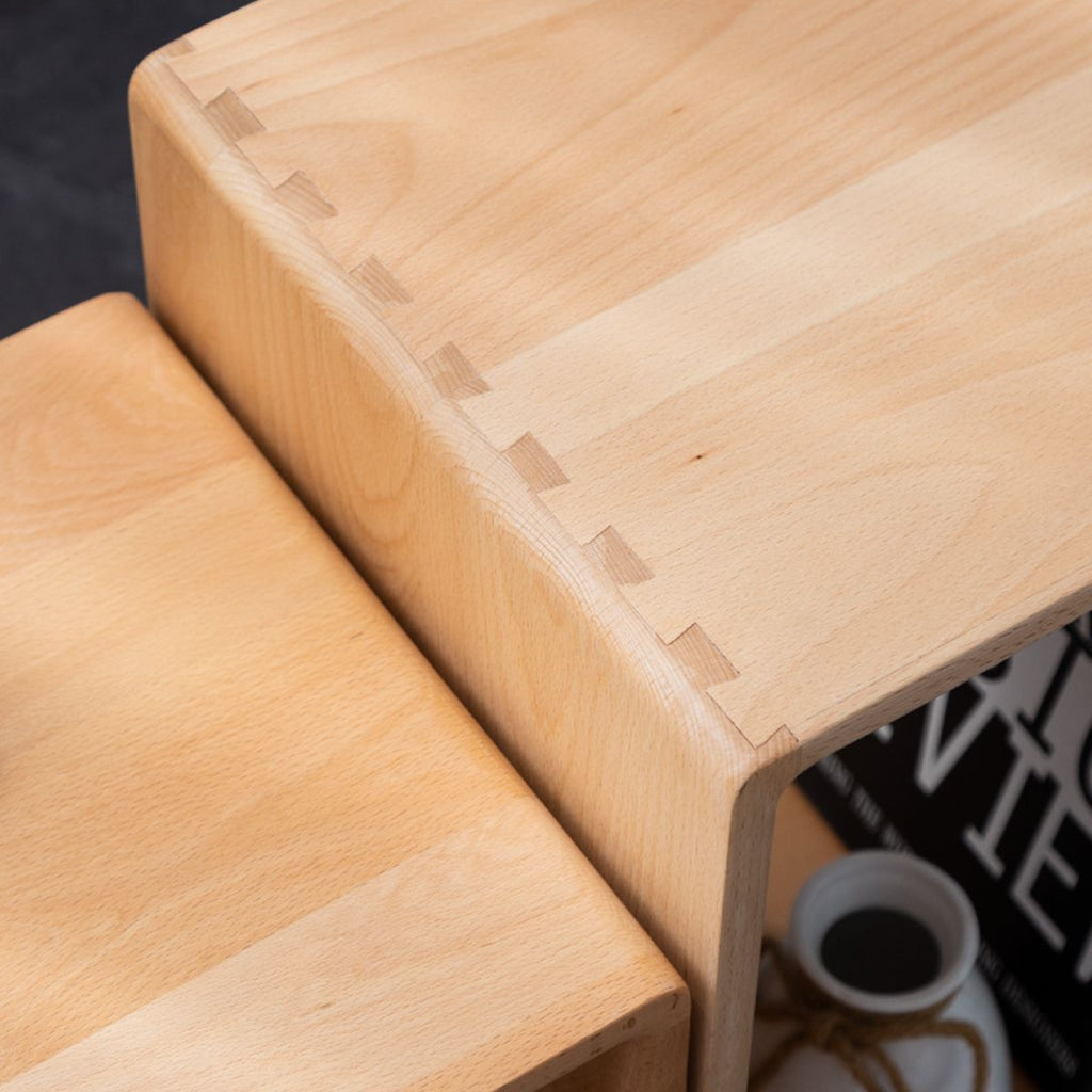 Detail shot showing the sturdy solid wood back panel of the modular storage cube.