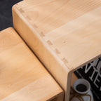 Detail shot showing the sturdy solid wood back panel of the modular storage cube.