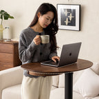 Walnut mobile laptop desk adjusted to maximum height of 106cm for standing work.