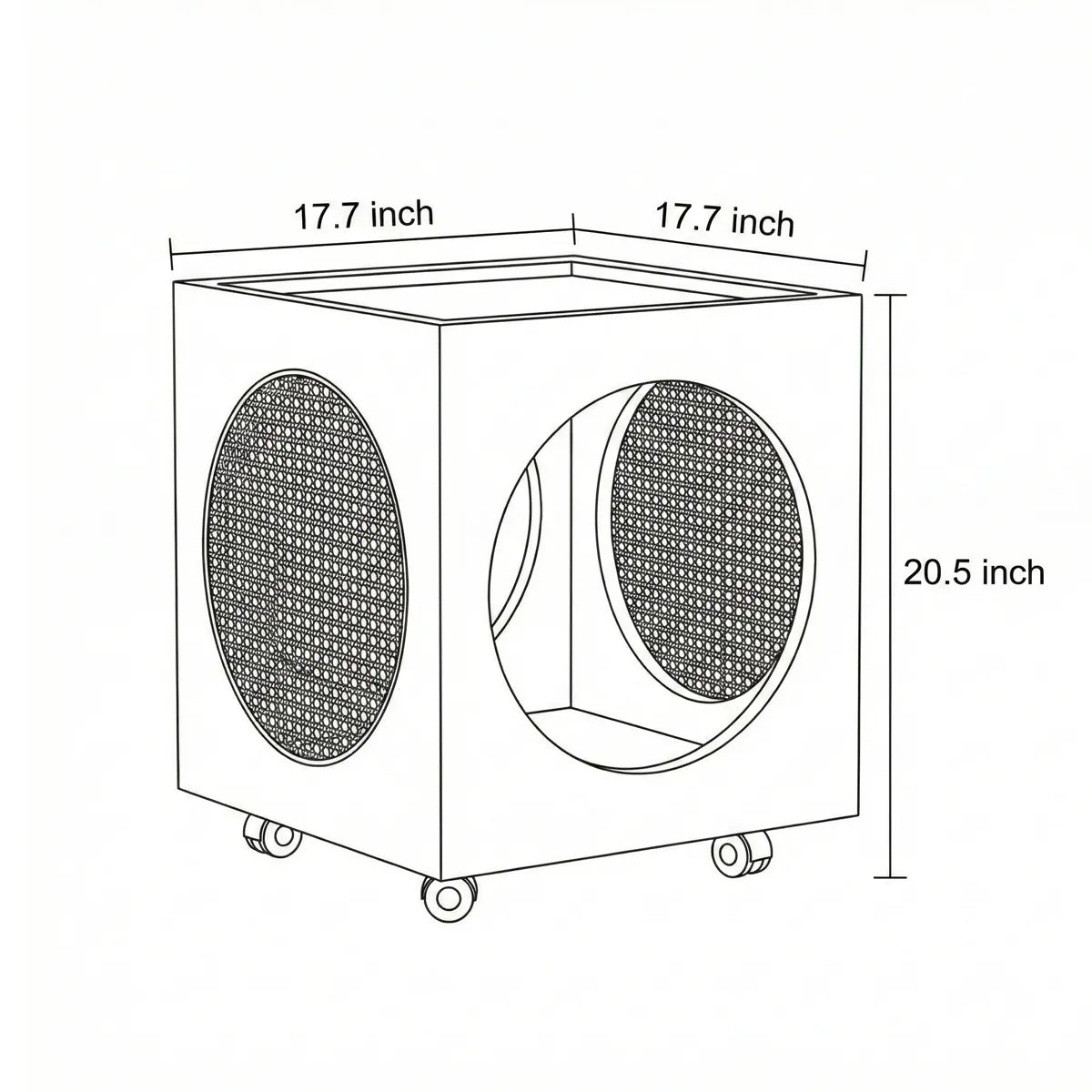 Technical dimension diagram of the Sylvan Cat House: 17.7 inch width, 20.5 inch height