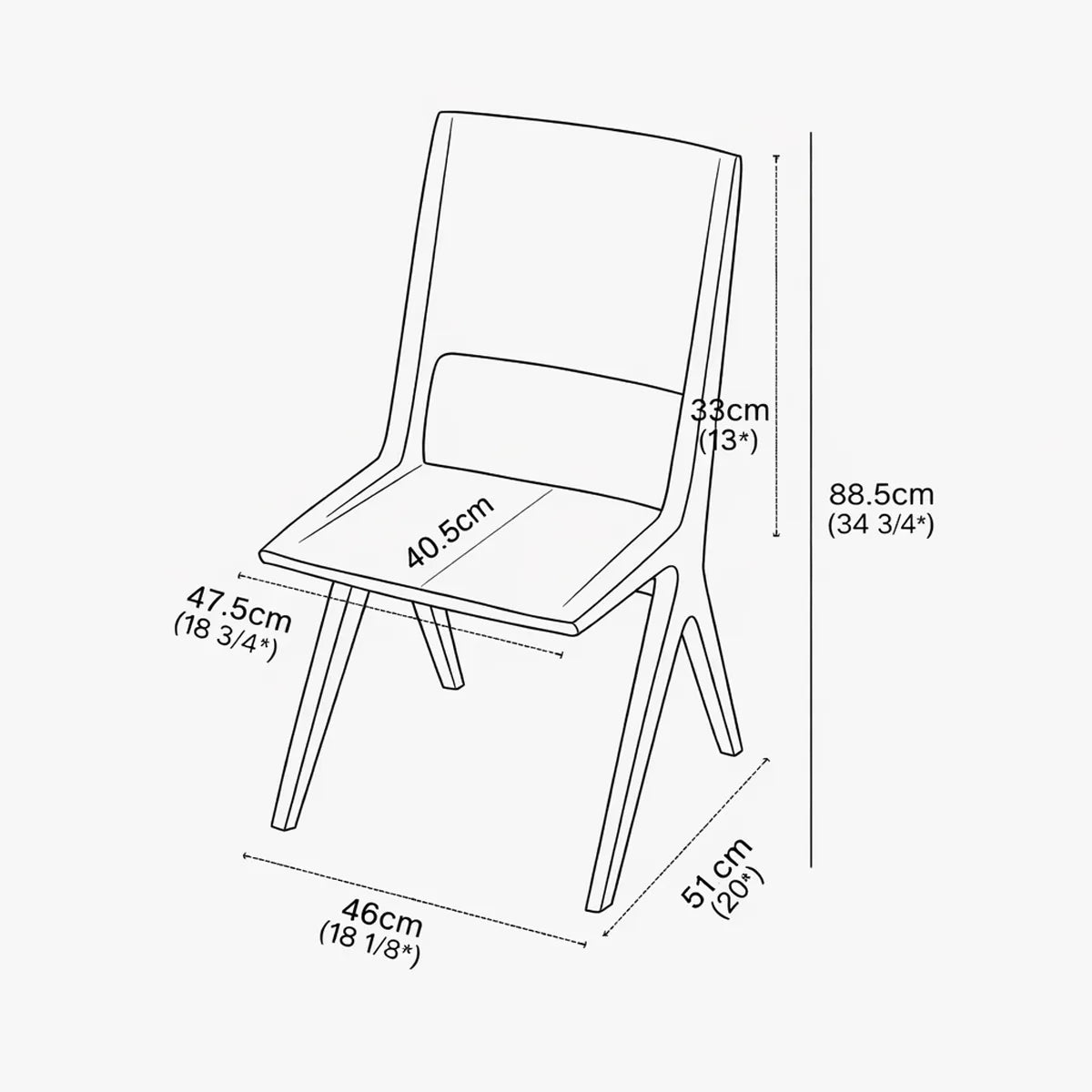 Full back view of the Arlen Dining Chair showing the backrest profile and tapered rear legs.