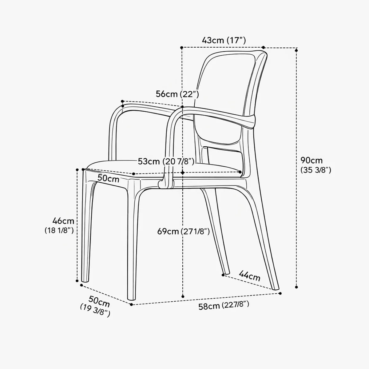 The Cael dining arm chair styled in a furnished room setting, showing scale and proportion alongside other walnut furniture.