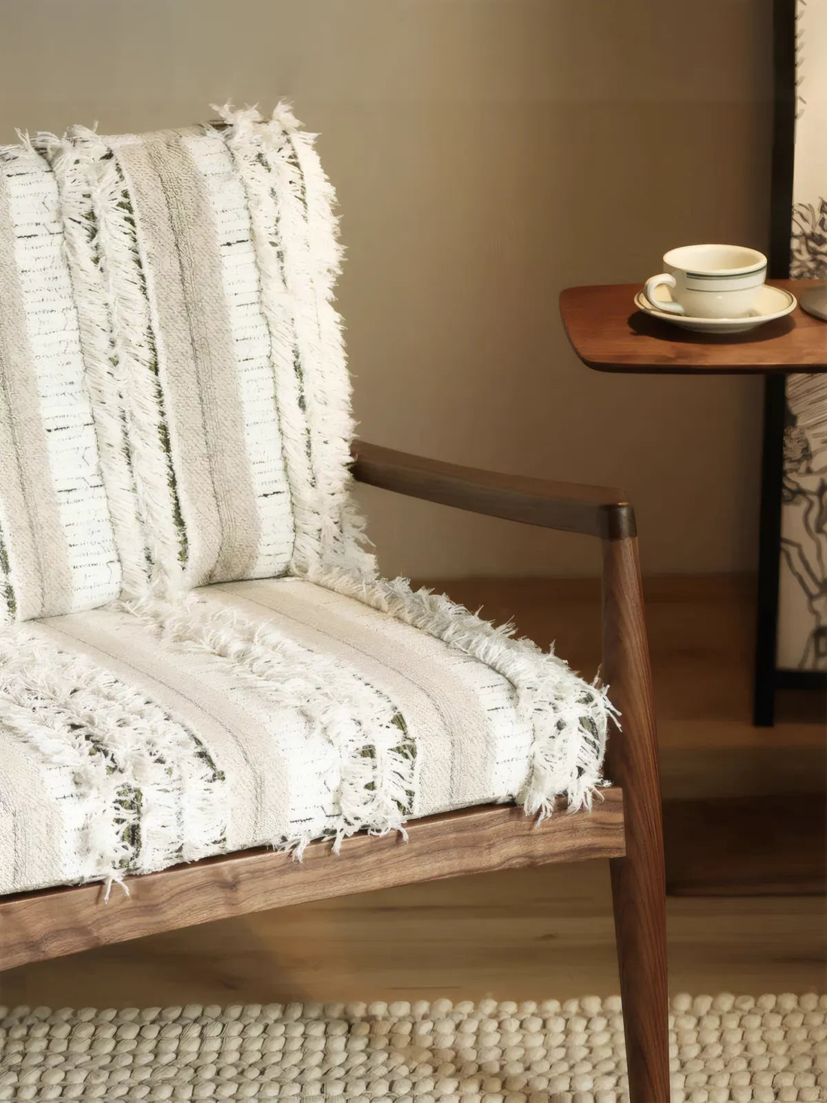 Eron walnut lounge chair side profile showing 110-degree backrest recline angle and tapered legs