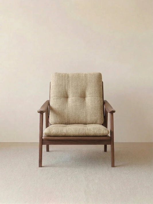 Walnutry Haven beige mid-century modern chair with fabric tufted cushion (Beige)