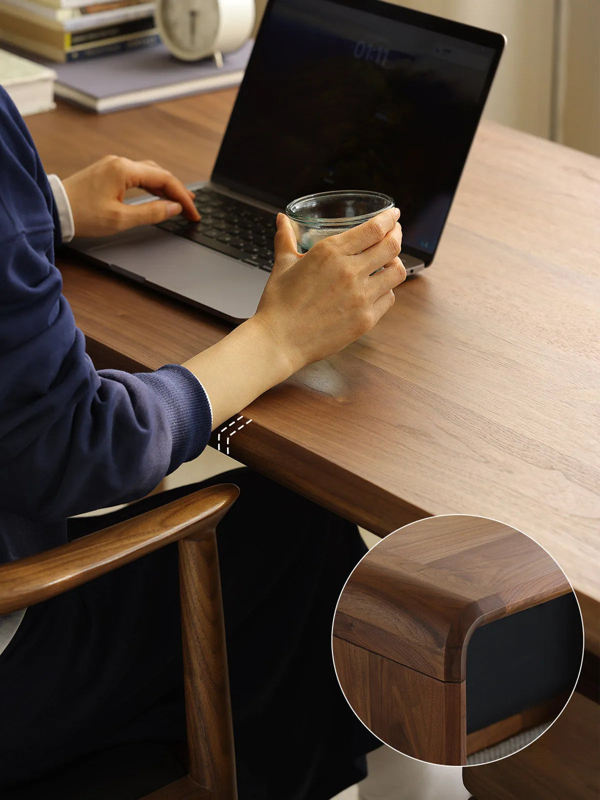 Walnutry Marlow contemporary walnut desk with rounded waterfall corner detail