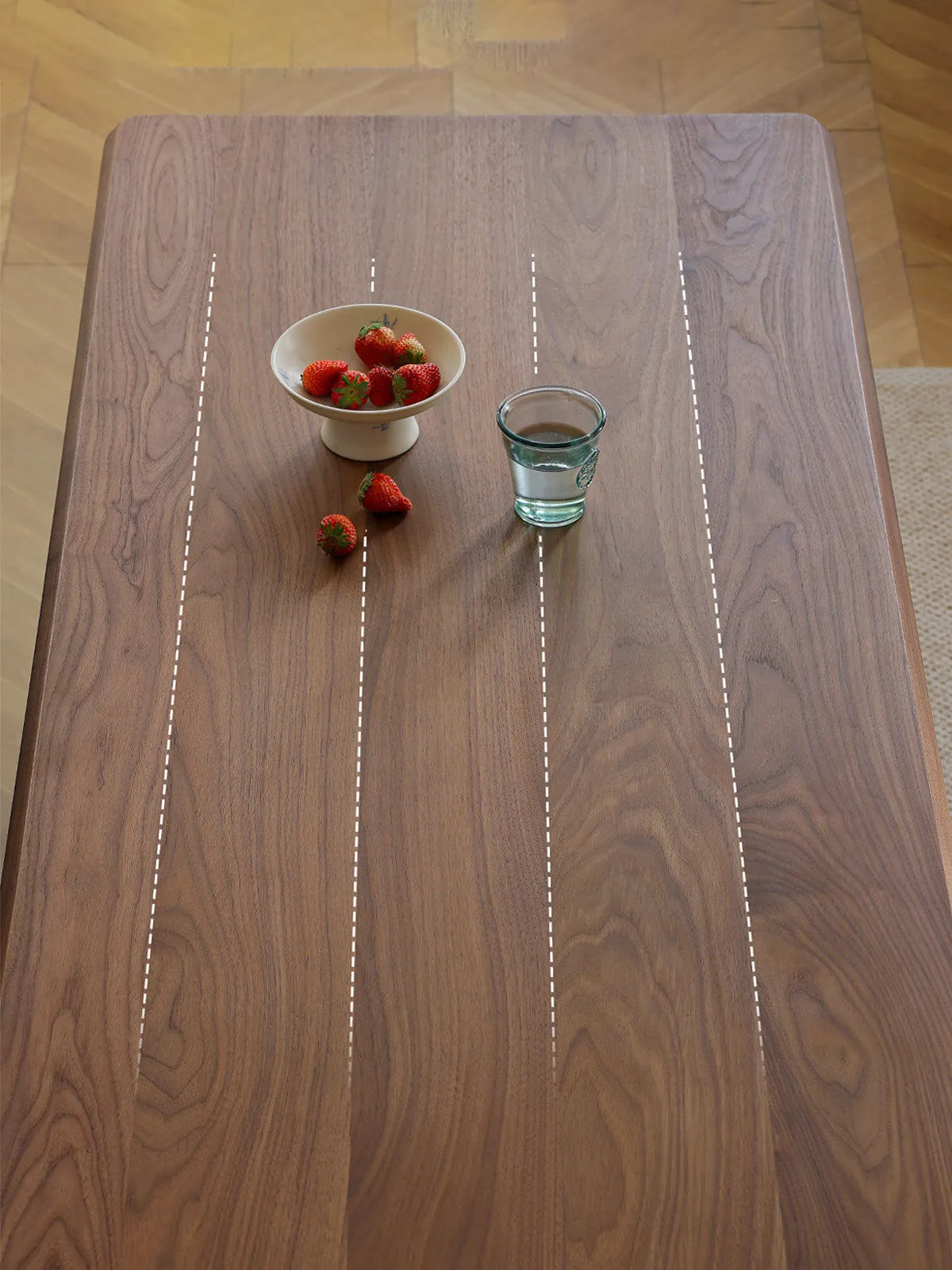 Walnutry Marlow mid century modern writing desk showing the spacious walnut-grain top