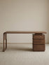 Walnutry Marlow walnut office desk front view with three-drawer base