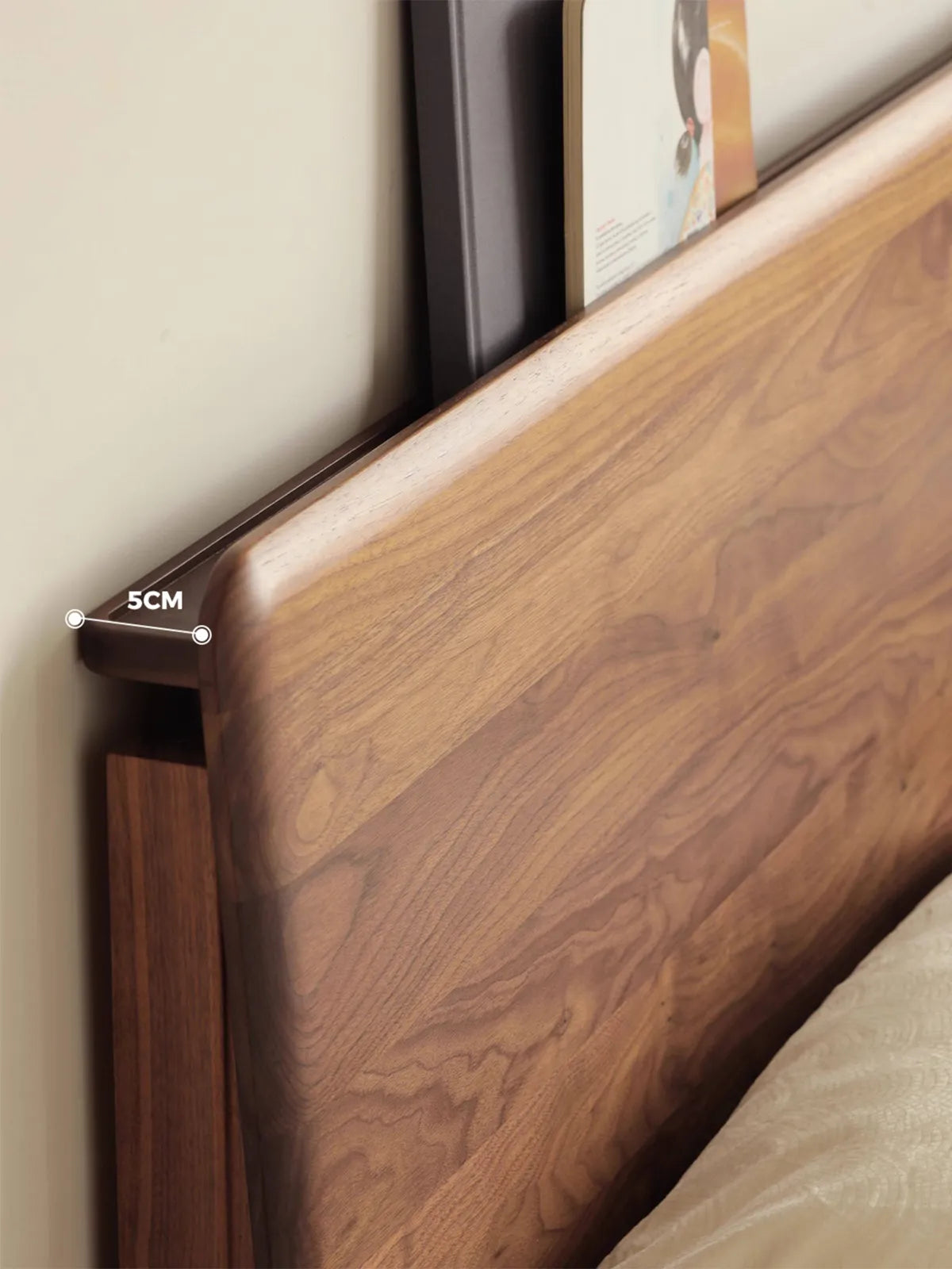 Detail shot of The Haven mid century modern headboard featuring a convenient 5cm built-in top ledge, perfect for resting books or small picture frames.