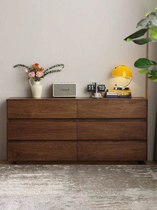 Walnutry Rowan solid walnut dresser front view with six drawers