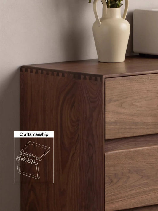 Walnutry Rowan vanity desk craftsmanship detail with visible wood joinery