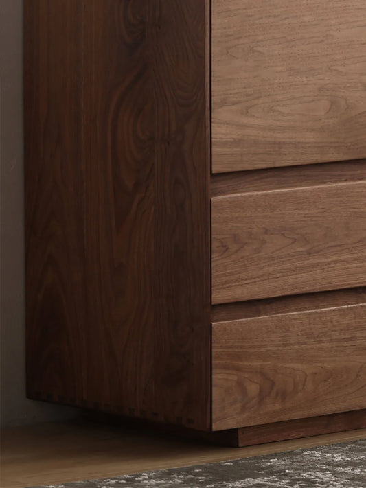 Walnutry Rowan vanity desk side panel detail in walnut finish