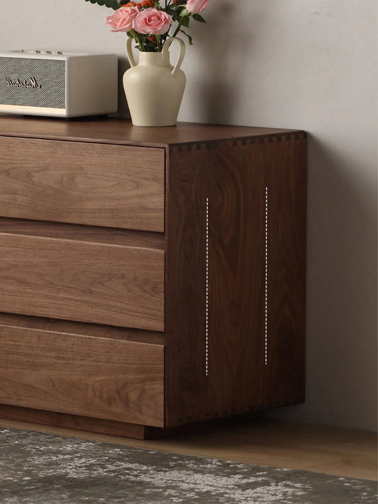 Walnutry Rowan walnut dresser side detail with rich wood grain