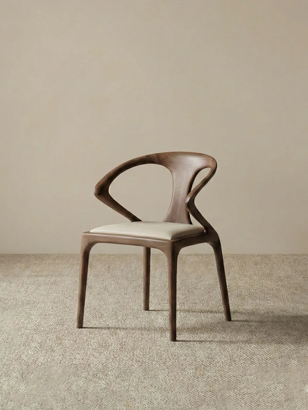 Front view of the Helios solid wood dining room chairs with beige leather upholstery, isolated against a neutral background.