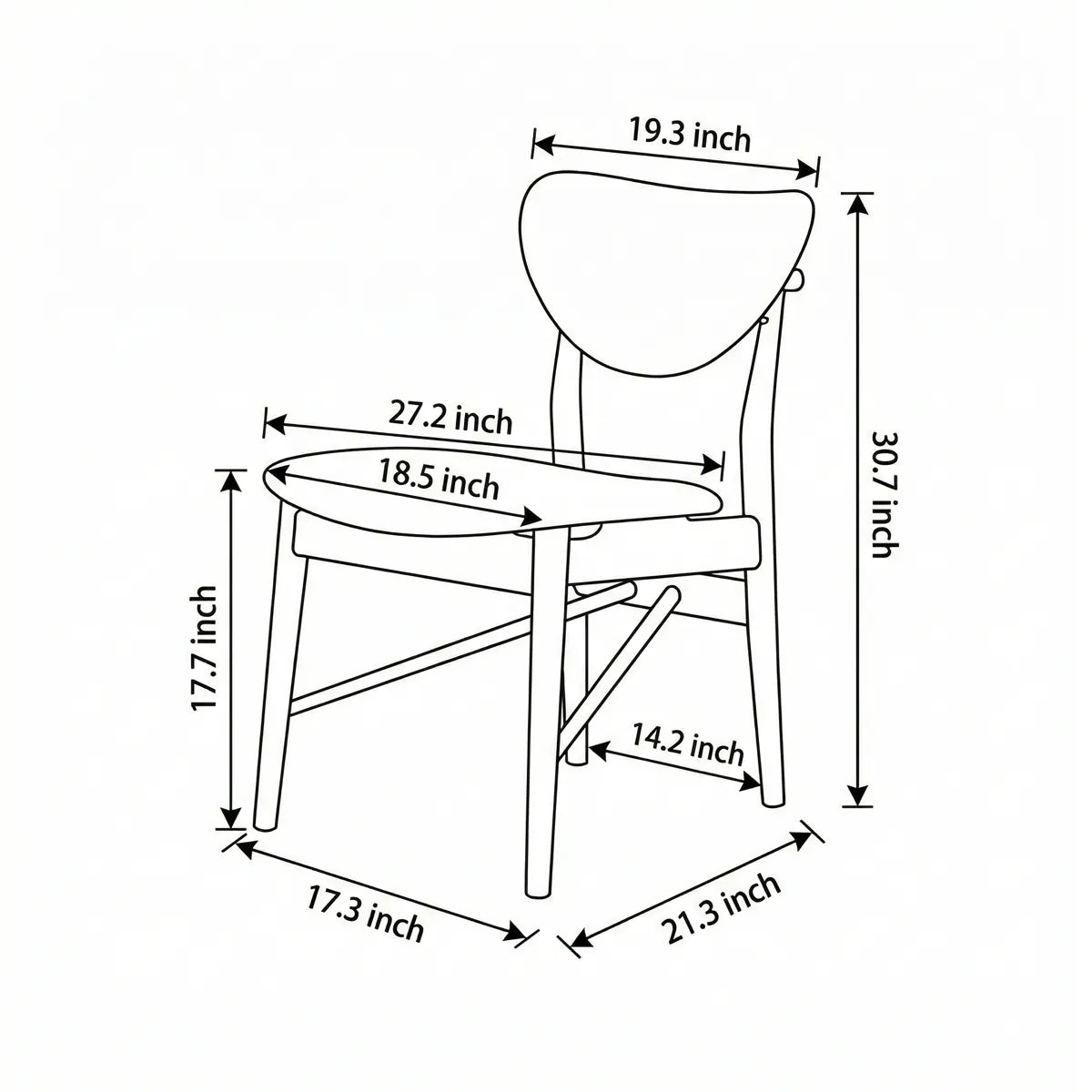 Technical dimension diagram of the Sylvan black solid wood dining chairs, showing overall width, height, and seat measurements.