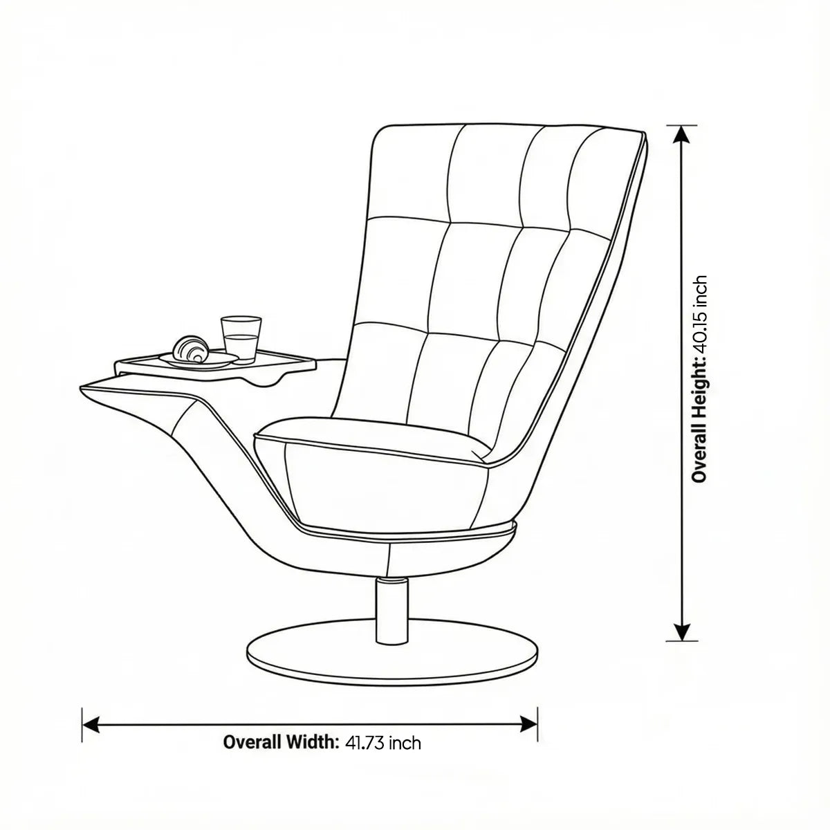 Dimension drawing for The Helios Retreat Swivel Recliner showing an overall width of 41.73 inches and an overall height of 40.15 inches.