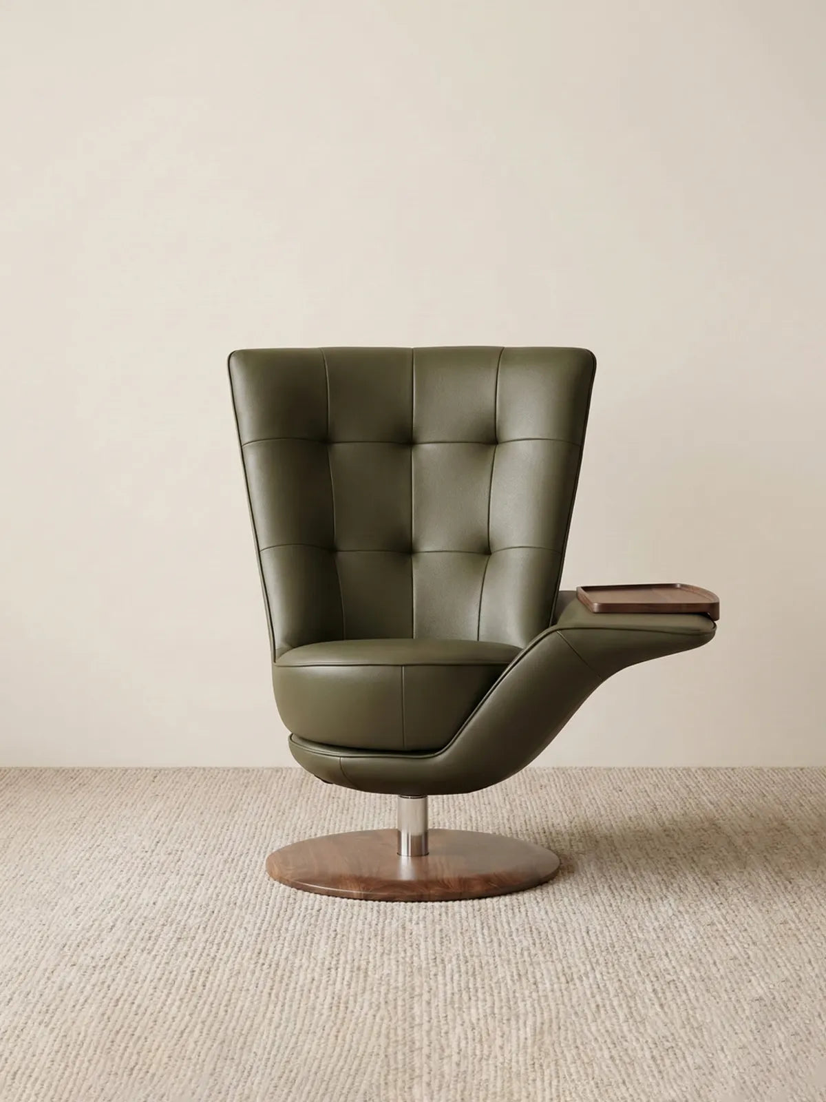 Helios Solid Walnut Swivel Chair & Lounge with Tray - Walnutry