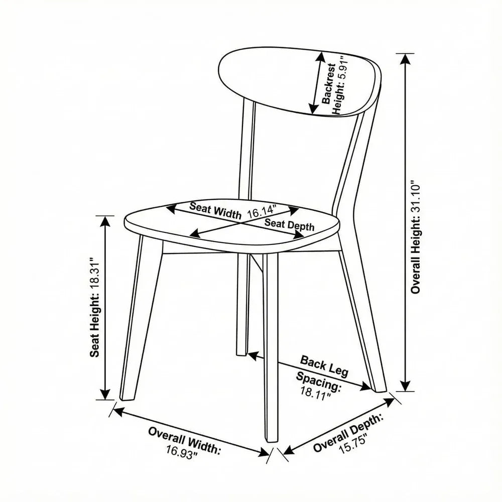 Detailed dimension drawing for The Sylva Dining Chair, illustrating an overall height of 31.10 inches, overall width of 16.93 inches, and specific seat measurements for the solid Black Walnut chair.